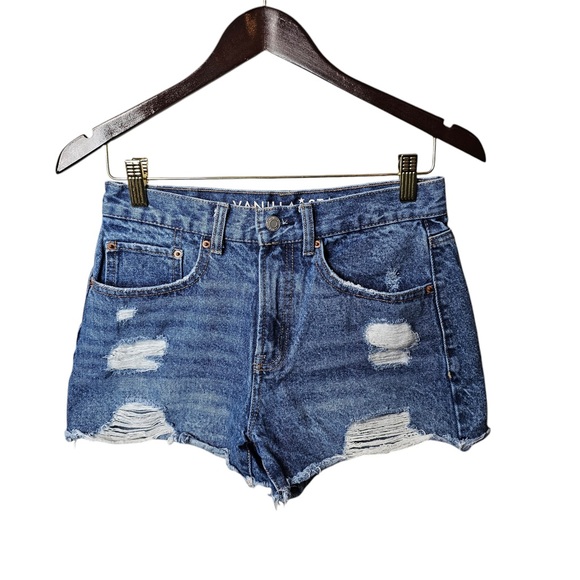 Denim Shorts Distressed Jean Vanilla Star Dark Wash Cut Off Bottoms - Picture 1 of 4